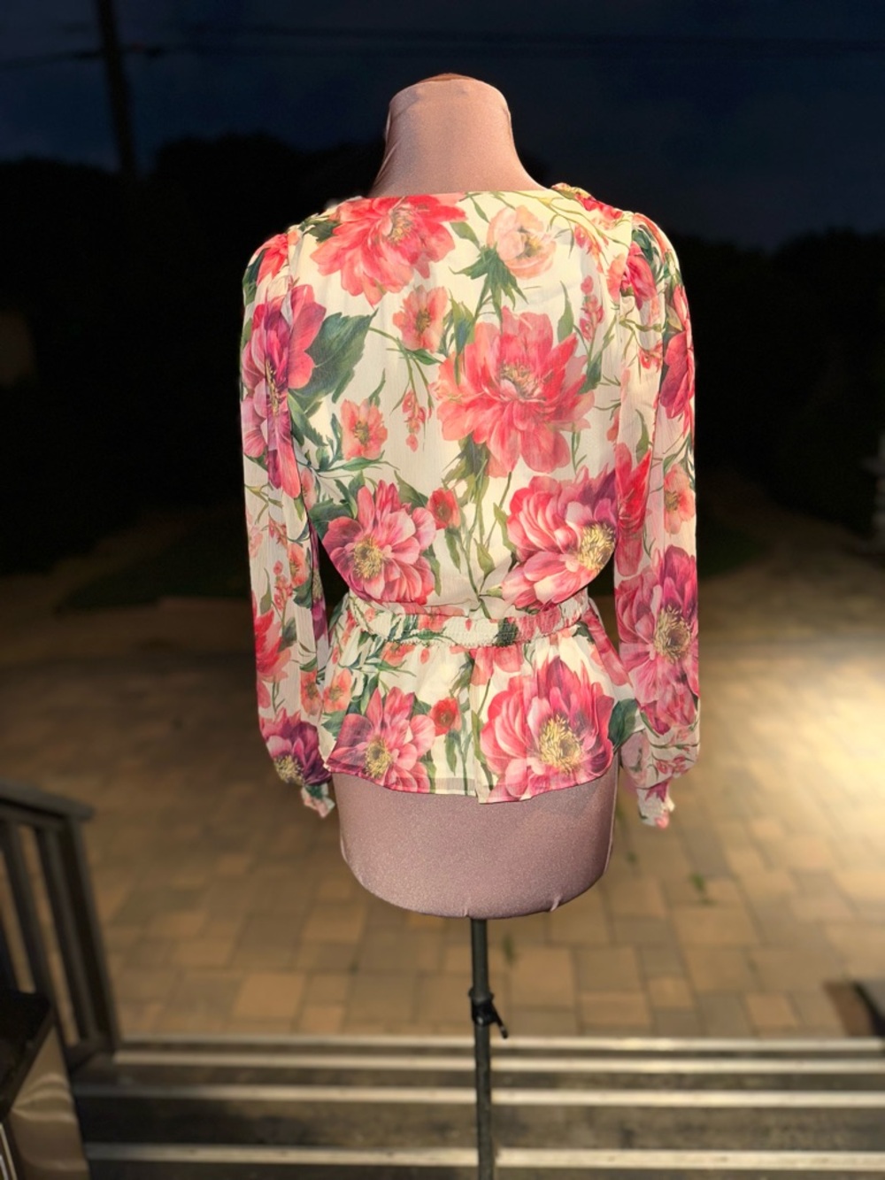 Express Floral Wrap Peplum Blouse - Pink/Green - Picture 3 of 4